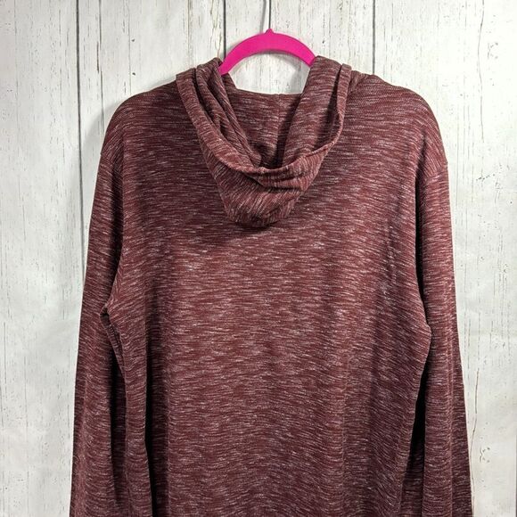 Vince Marled Burgundy Hooded Long Sleeve Top Minimalist Cozy Luxe Fall Street - Picture 12 of 16